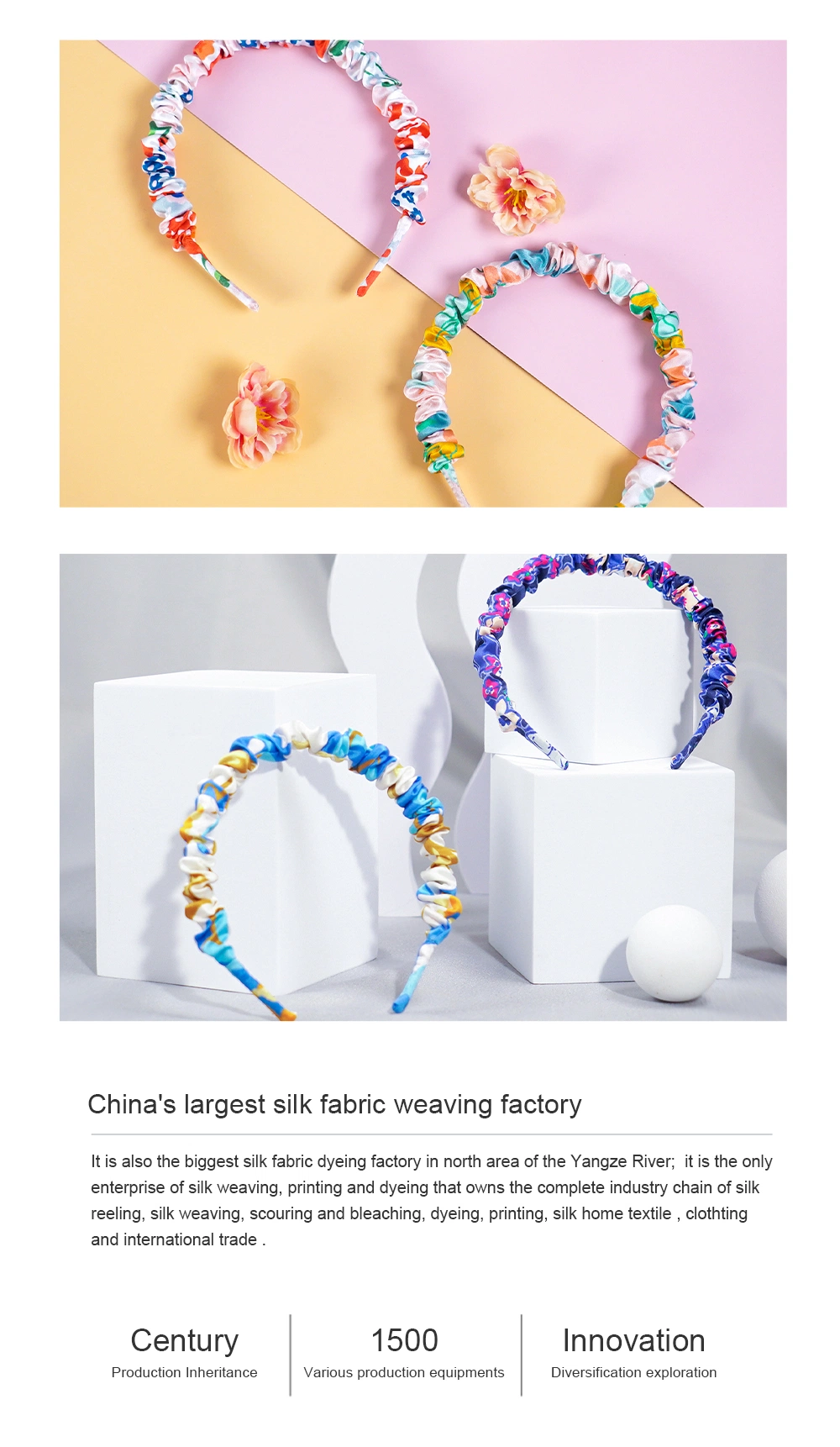 Wholesale Print Silk Hair Accessories Popular Silk Hair Hoops for Girls