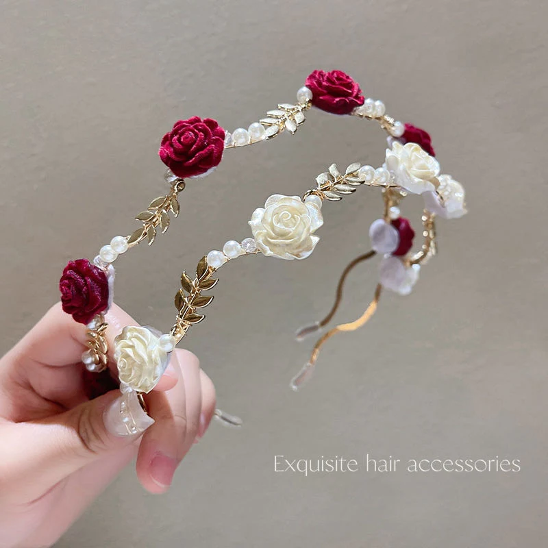 Rose Pearl Headband French Vintage High Fashion Hair Pin Hair Hoop