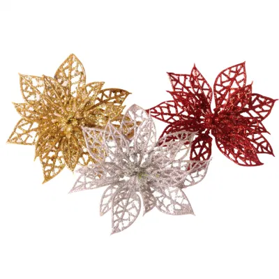Accessori natalizi in plastica personalizzati con foglie glitterate natalizie di alta qualità